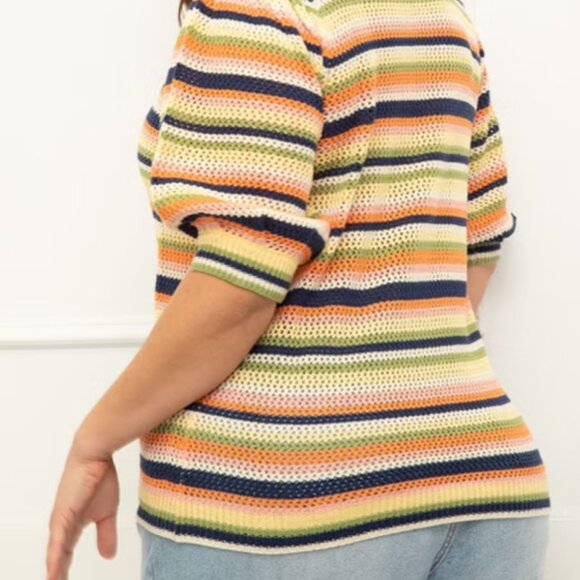 ELOQUII Elements Puff Sleeve Stripe Crochet Knit Sweater EUC (Size 18/20) - Picture 1 of 16